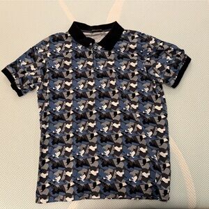 Stylish Camouflage Polo Shirt - Blue, Black, White